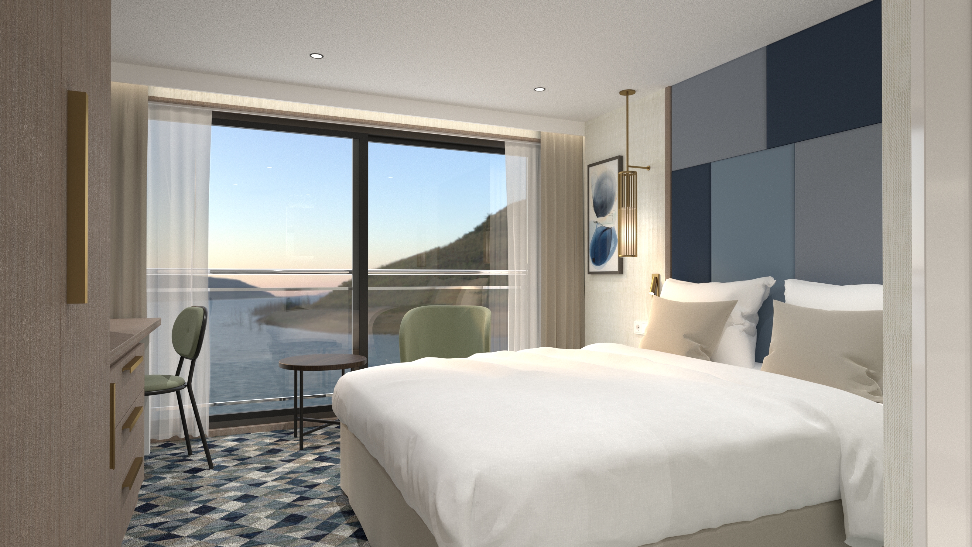 Alle kahytter har udendørs arealer med spektakulær udsigt over de charmerende seværdigheder langs flodbredderne.